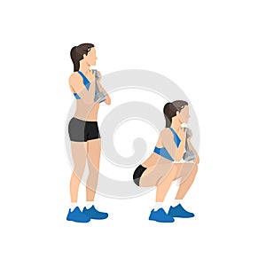 Woman doing Goblet squats exercise. Flat vector illustration