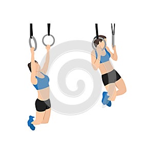 Woman doing Gymnastic ring pull ups.