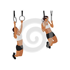 Woman doing Gymnastic ring pull ups. pull-ups