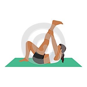 Woman doing Hamstring stretch 4 exercise. Flat vector illustration