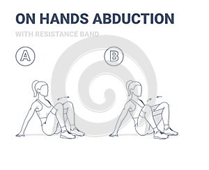 Woman Doing on Hands Hips Abductions Home Workout Exercise with Resistance Band illustration.