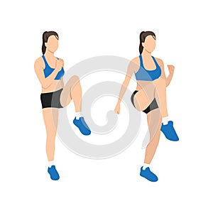 Woman doing High knees. front knee lifts. run.