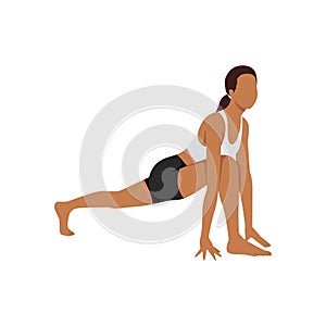 Woman doing high lunge pose alanasana exercise.