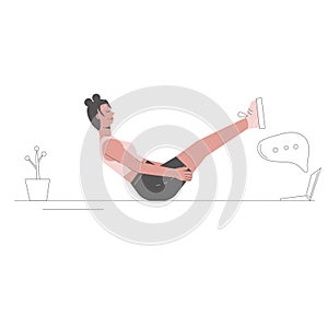 Woman doing hold v exercise, woman workout fitness, aerobic and exercises.Workout for balance. Fitness and health concepts. Vector