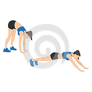 Woman doing inchworm exercise. Flat vector