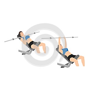 Woman doing Incline Close grip barbell bench press