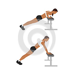 Woman doing Incline push ups exercise. photo