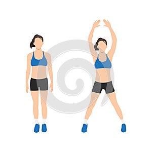 Woman doing Jumping jacks exercise. Flat vector