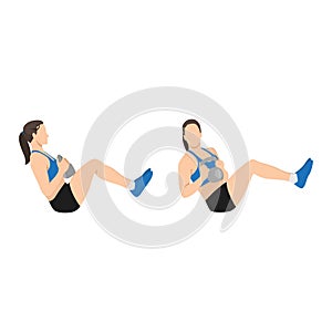 Woman doing Kettlebell Russian twist exercise.