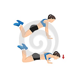 Woman doing Knee push up exercise. Flat vector photo