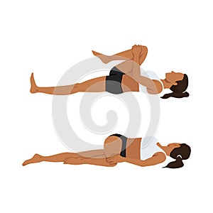 Woman doing Knee to Chest to Spinal Twist stretch exercise.