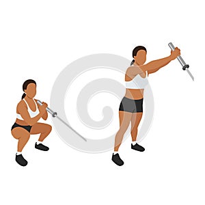 Woman doing Landmine shoulder press. T bar presses exercise.