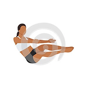 Woman doing Listing boat pose. Flat vector illustration