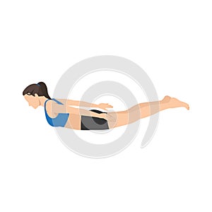 Woman doing Locust pose salabhasana exercise.