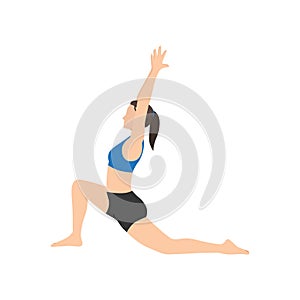Woman doing Low lunge pose anjaneyasana exercise.