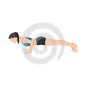 Woman doing Low plank pose Chaturanga dandasana exercise