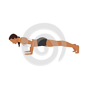 Woman doing Low plank pose Chaturanga dandasana exercise