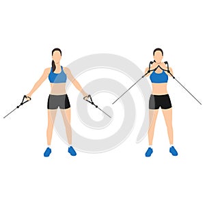 Woman doing low upward cable pulley crossover chest flyes