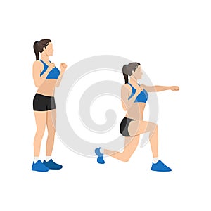 Woman doing Lunges. Lunge punches exercise.