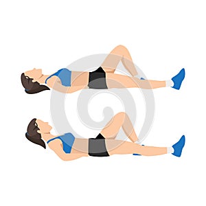 Woman doing Mcgill curl up. Lower back exercise.