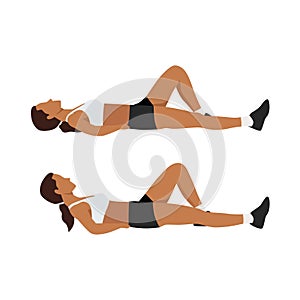 Woman doing Mcgill curl up. Lower back exercise.