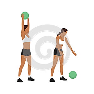 Woman doing Medicine ball slams exercise.