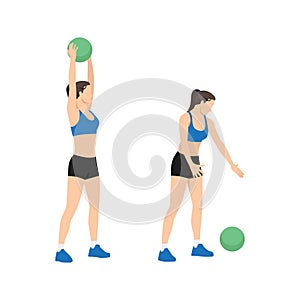 Woman doing Medicine ball slams exercise. Flat vector