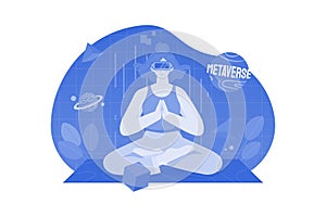 Woman doing meditation in the metaverse