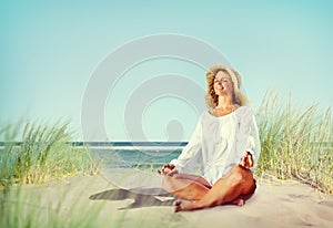 Woman doing Meditation with Nature Peaceful Concept