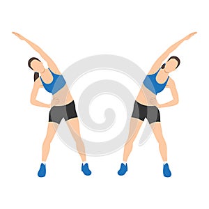 Woman doing Obliques stretch exercise. Flat vector