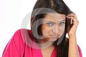 Woman doing oil pulling