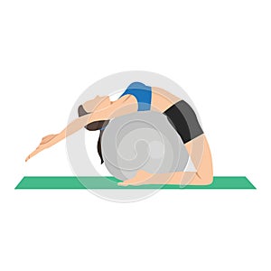 Woman doing Pilates Bridge Pose on Exercise Ball. Backbend stretch using a stability ball