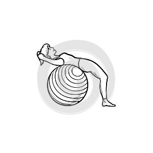 Woman doing pilates exercises hand drawn outline doodle icon.