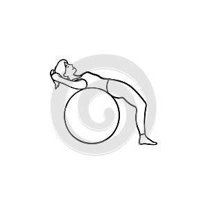 Woman doing pilates exercises hand drawn outline doodle icon.