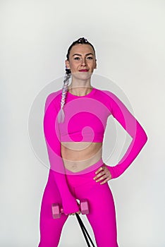 woman doing pilates and fitness with sports bands isolated silhouette on white background.