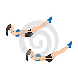 Woman doing Pilates hundred exercise. Flat vector