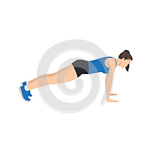 Woman doing plank. abdominals exercise flat vector