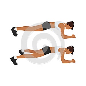 Woman doing Plank jacks. Extended leg exercise.