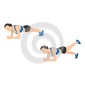 Woman doing Plank leg lifts exercise. Flat vector