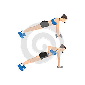 Woman doing Plank and Row or Renegade row