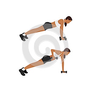 Woman doing Plank and Row or Renegade row