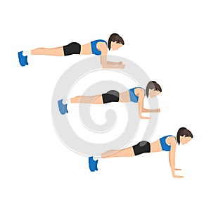 Woman doing Plank walk up exercise.