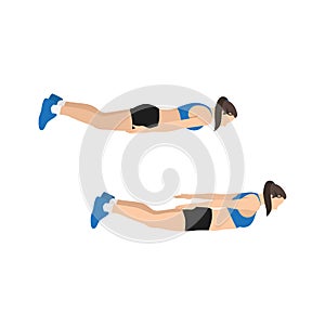 Woman doing Prone back extension exercise. Flat vector