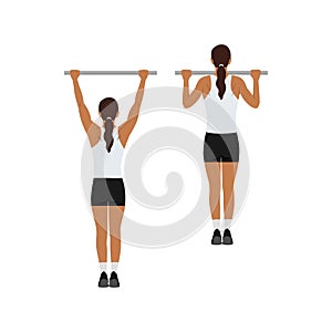 Woman doing Pull up exercise. Flat 