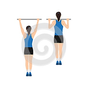 Woman doing Pull up exercise. Flat vector illustration