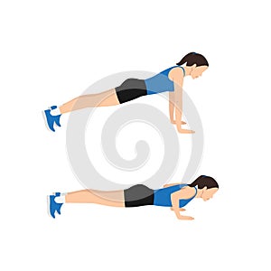Woman doing push ups exercise. Flat vector