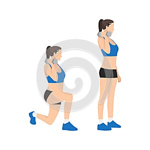 Woman doing Quadriceps offset dumbbell lunge exercise.