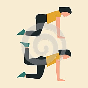 Woman doing quadruped hip extensions. Illustrations of glute exercises and workouts. Flat vector illustration photo