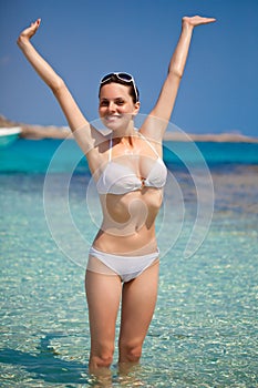 A woman is doing relaxation exercise