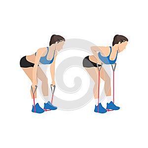Woman doing Resistance band bent over rows exercise